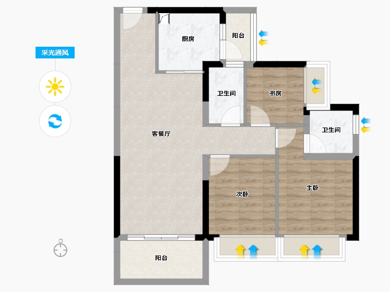 广东省-梅州市-大埔碧桂园珑悦-74.14-户型库-采光通风