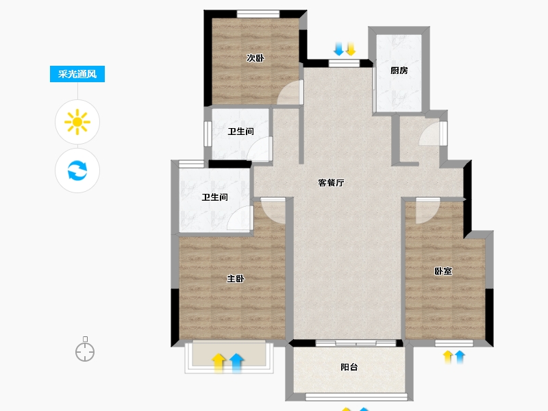 陕西省-渭南市-鑫苑·樾风华-83.00-户型库-采光通风