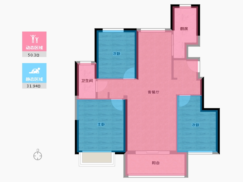 陕西省-渭南市-鑫苑·樾风华-73.28-户型库-动静分区