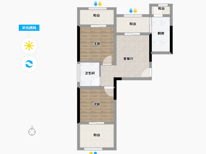 陕西省-宝鸡市-合力·西润南山-68.40-户型库-采光通风