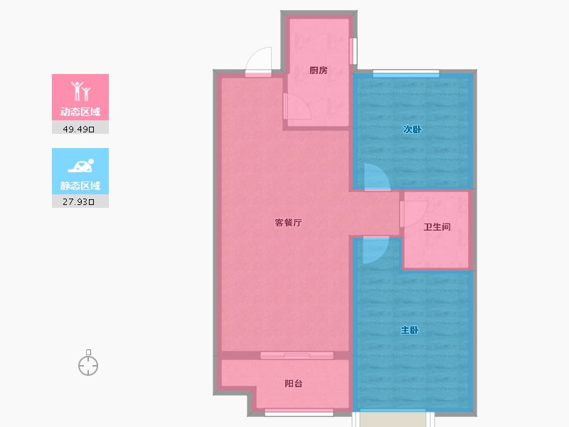 河北省-衡水市-泰达铂瑞府-69.60-户型库-动静分区