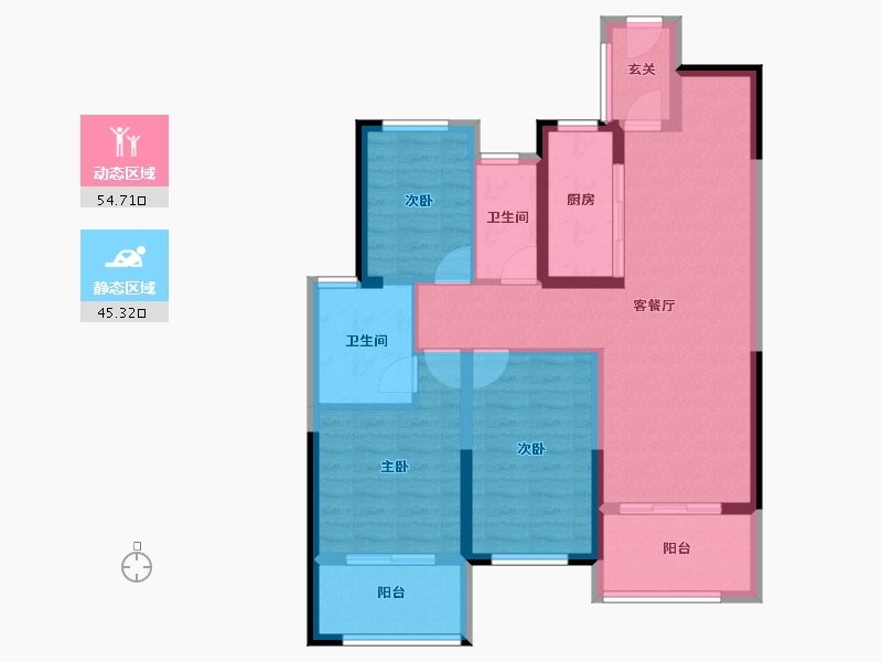 江苏省-淮安市-中天清江诚品-88.86-户型库-动静分区