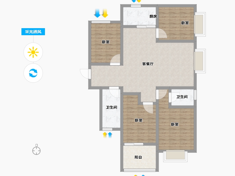 河南省-鹤壁市-诚城玫瑰园-106.41-户型库-采光通风