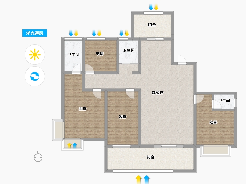 陕西省-宝鸡市-华厦中央公园-138.43-户型库-采光通风