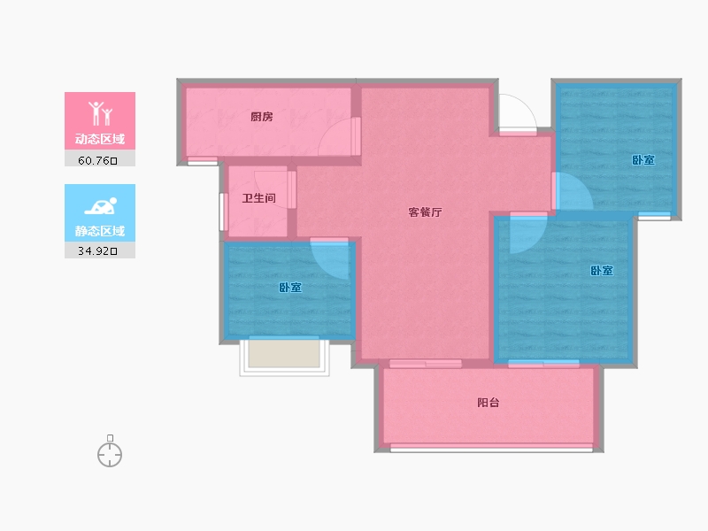 湖北省-黄冈市-鸿路橘子洲-85.61-户型库-动静分区