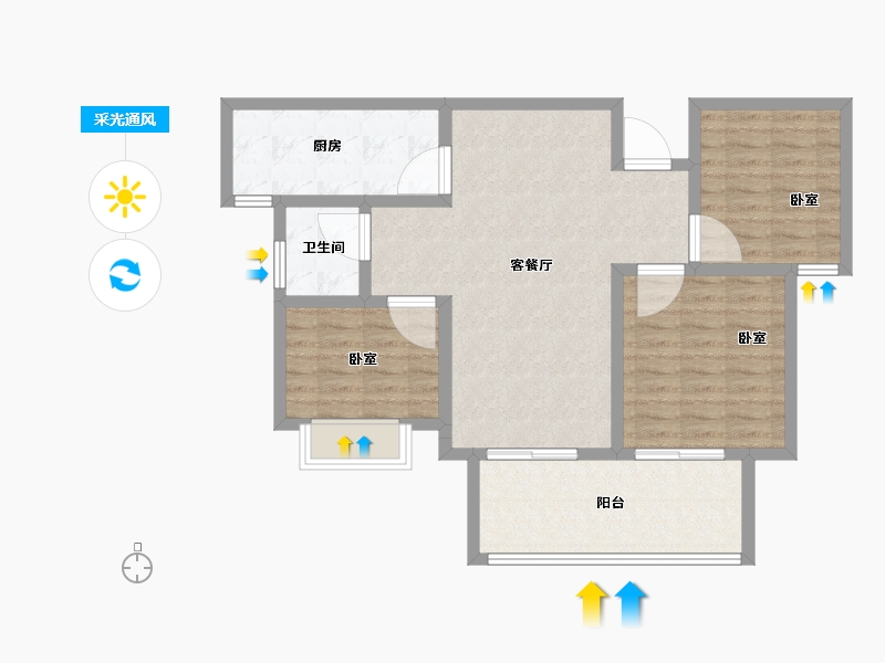 湖北省-黄冈市-鸿路橘子洲-85.61-户型库-采光通风