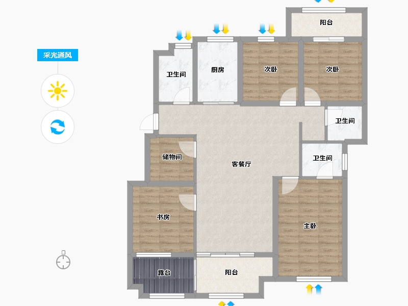 陕西省-宝鸡市-华旗樾天下-111.40-户型库-采光通风