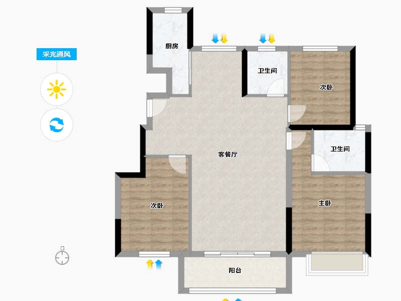 陕西省-渭南市-鑫苑·樾风华-94.14-户型库-采光通风