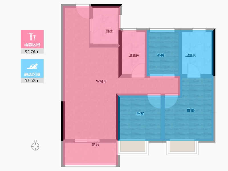 湖北省-黄冈市-孔雀城十里湖光-76.01-户型库-动静分区