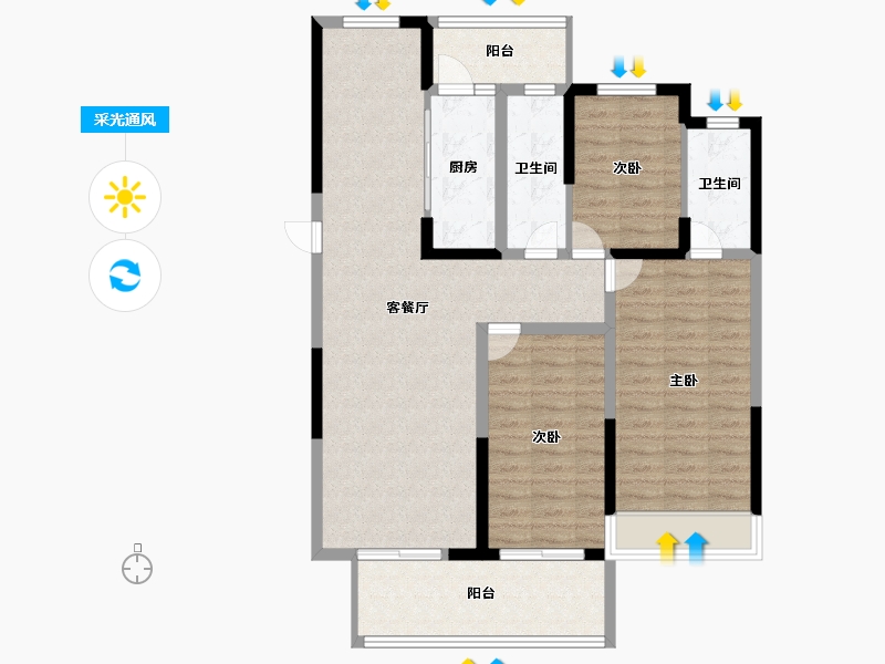 江苏省-淮安市-中天清江诚品-101.22-户型库-采光通风