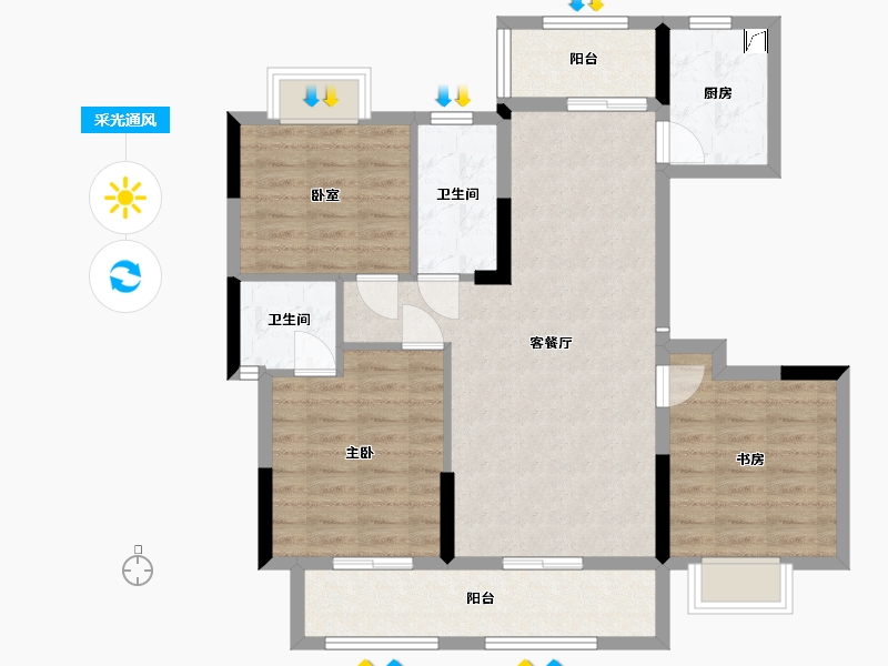 湖南省-岳阳市-滨水翡丽城-110.00-户型库-采光通风