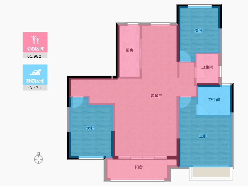 陕西省-渭南市-鑫苑·樾风华-94.89-户型库-动静分区