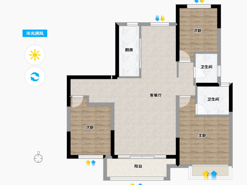 陕西省-渭南市-鑫苑·樾风华-94.89-户型库-采光通风