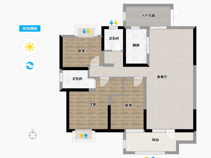 湖北省-黄冈市-铁投·书香林语-106.75-户型库-采光通风