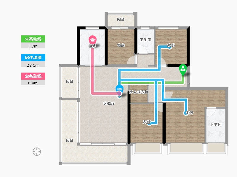 陕西省-渭南市-鑫苑·樾风华-126.60-户型库-动静线