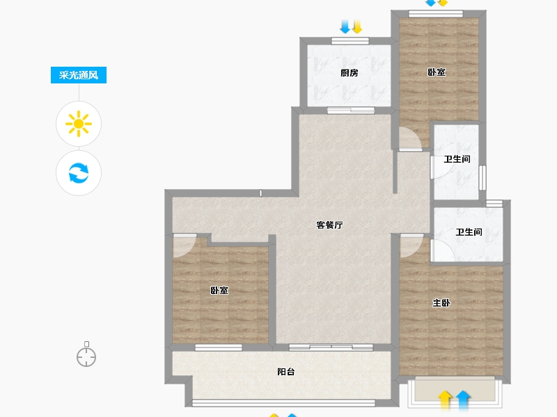 陕西省-渭南市-汇邦·开元府-102.61-户型库-采光通风