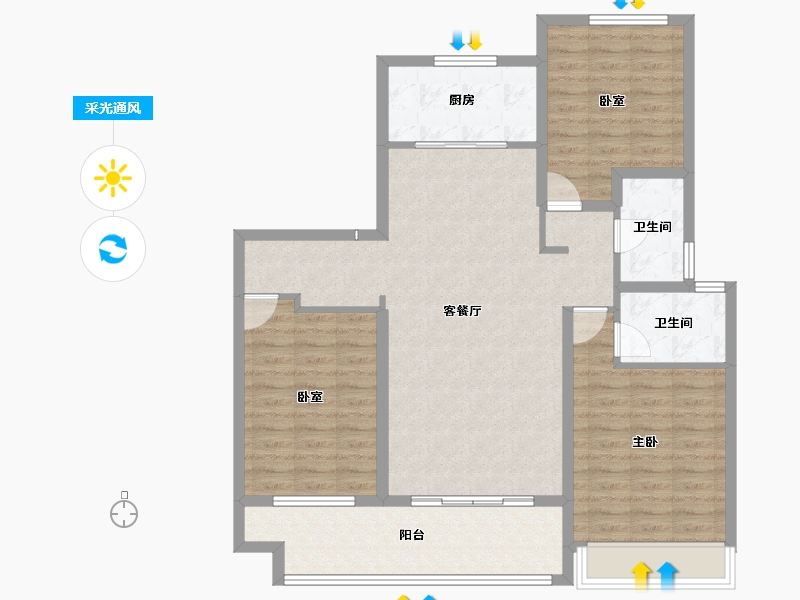 陕西省-渭南市-汇邦·开元府-105.83-户型库-采光通风