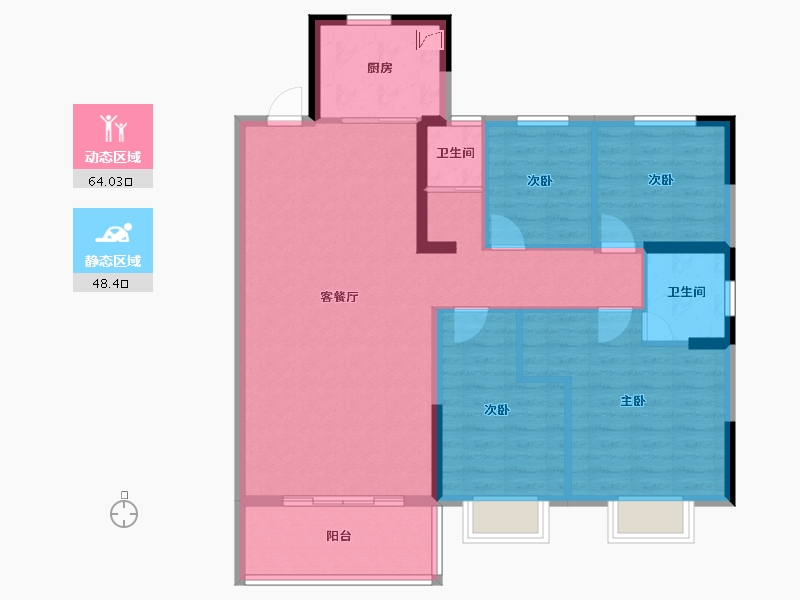 陕西省-宝鸡市-宝鸡碧桂园凤凰城-101.35-户型库-动静分区