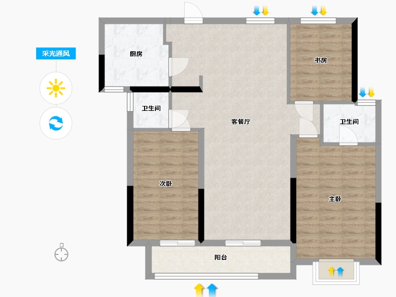 湖北省-荆州市-银湖国际-102.00-户型库-采光通风