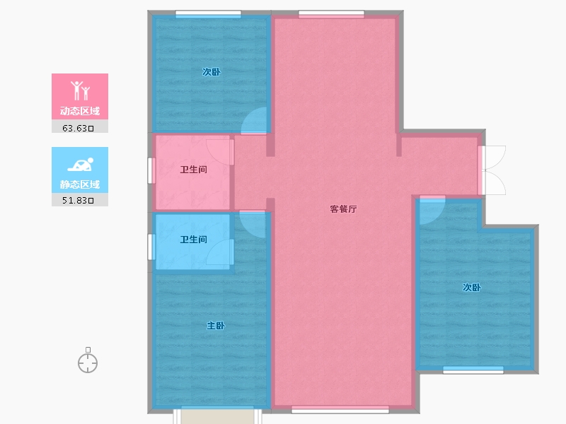 内蒙古自治区-鄂尔多斯市-亿成学府华庭-104.99-户型库-动静分区