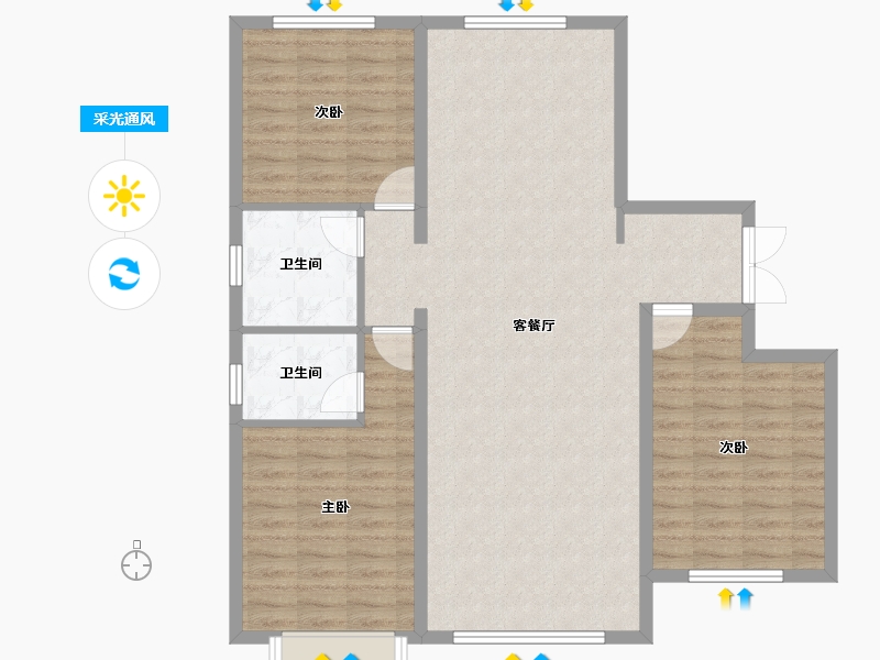 内蒙古自治区-鄂尔多斯市-亿成学府华庭-104.99-户型库-采光通风