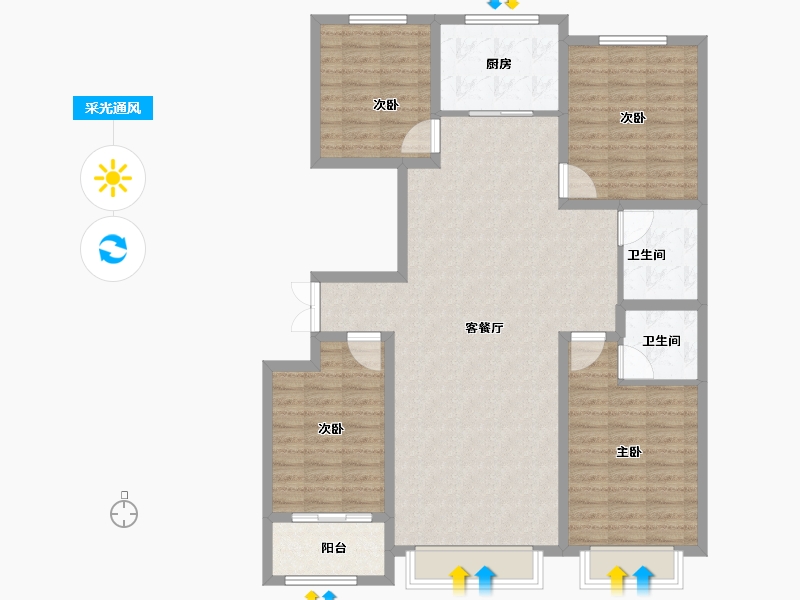 山东省-淄博市-鸿暻悦城-120.80-户型库-采光通风