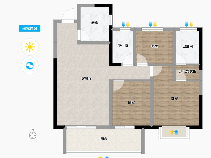 湖南省-株洲市-锦艺锦湘悦-86.95-户型库-采光通风