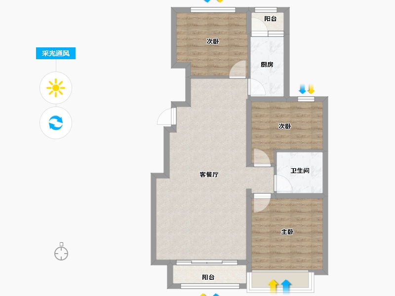 河北省-廊坊市-中远·泷玺臺-76.81-户型库-采光通风