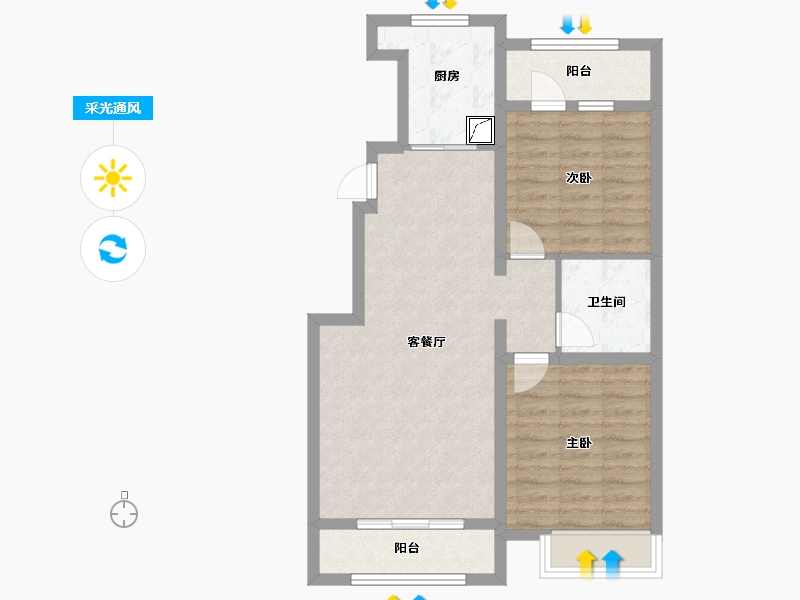 河北省-廊坊市-中远·泷玺臺-72.61-户型库-采光通风