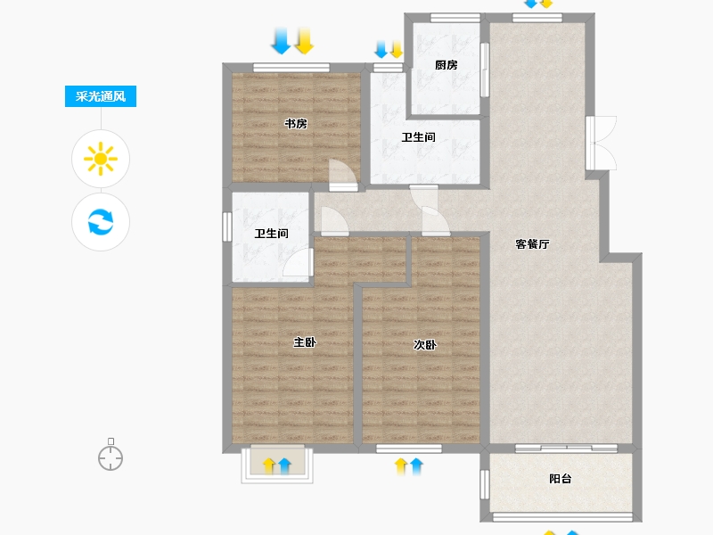 浙江省-嘉兴市-东方艺墅(碧云南路)-126.12-户型库-采光通风