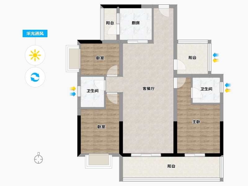 广东省-湛江市-方圆雅颂御府-98.40-户型库-采光通风