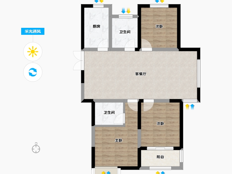 山东省-淄博市-国信国际公馆-80.82-户型库-采光通风