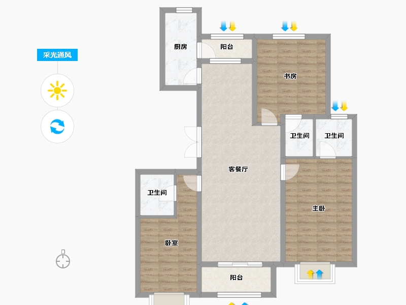 山西省-大同市-文瀛壹号院-97.71-户型库-采光通风