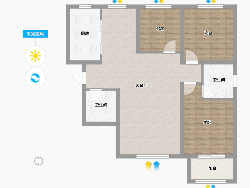 河北省-廊坊市-中远·泷玺臺-86.40-户型库-采光通风