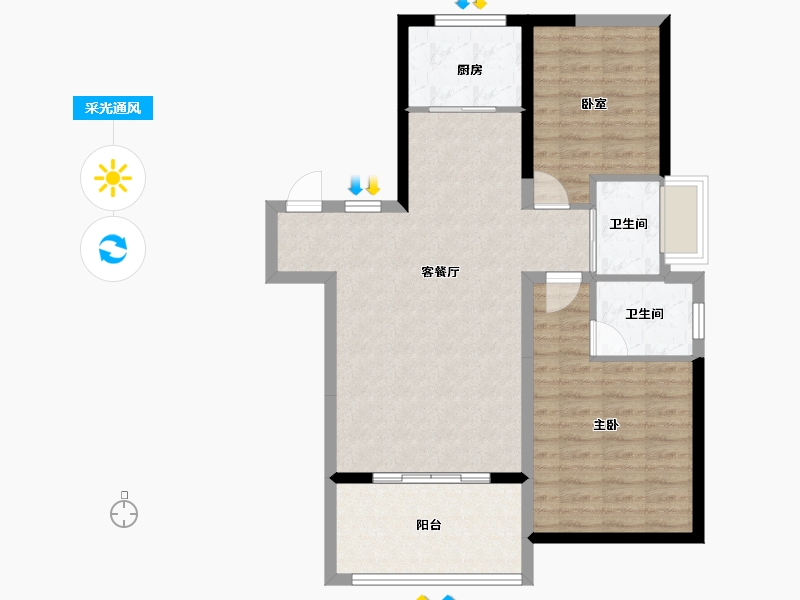 海南省-海口市-卓越盈滨悦府-80.85-户型库-采光通风