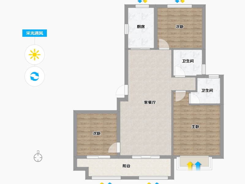 河北省-廊坊市-壹泰·金都府-90.40-户型库-采光通风