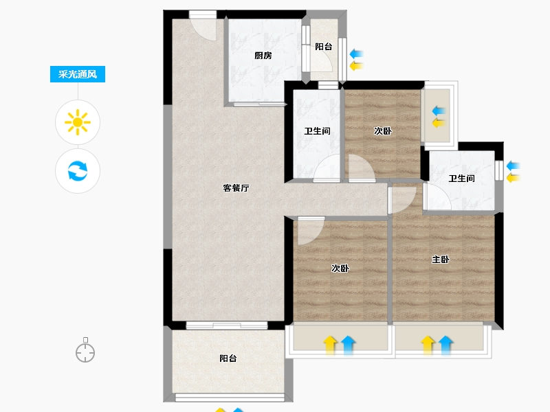 海南省-海口市-碧桂园中央半岛-73.45-户型库-采光通风