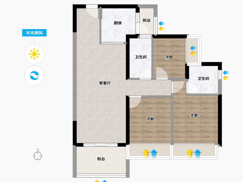 海南省-海口市-碧桂园中央半岛-76.33-户型库-采光通风