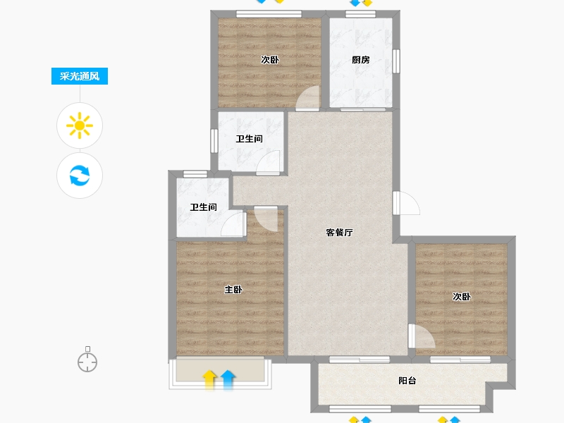 河北省-廊坊市-壹泰·金都府-91.70-户型库-采光通风