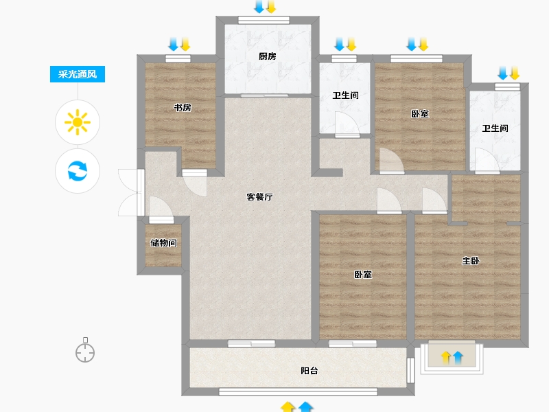 陕西省-西安市-金地中央公园-106.70-户型库-采光通风