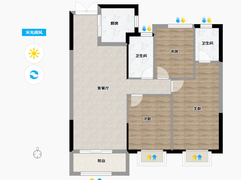 山西省-长治市-锦福苑-87.31-户型库-采光通风