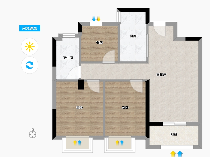 浙江省-杭州市-万科·樟宜翠湾-70.00-户型库-采光通风