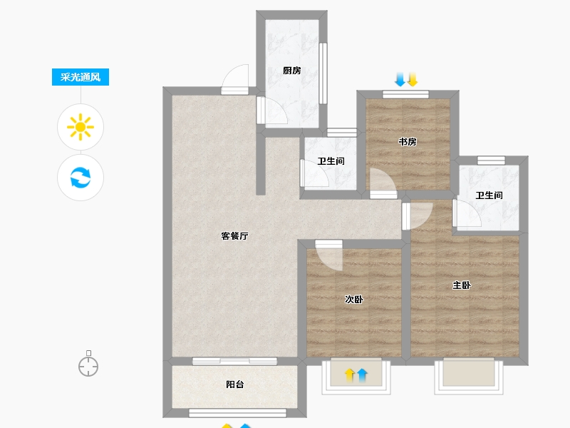 陕西省-宝鸡市-水木华院-74.17-户型库-采光通风