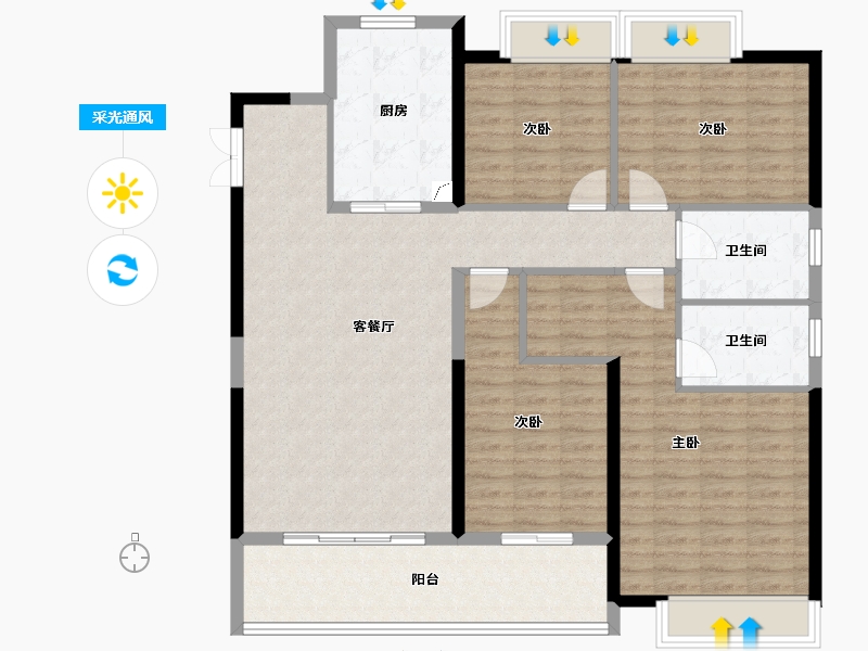 安徽省-安庆市-置地安庆中心-124.58-户型库-采光通风