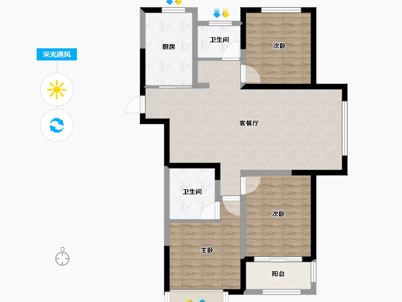 山东省-淄博市-国信国际公馆-96.81-户型库-采光通风