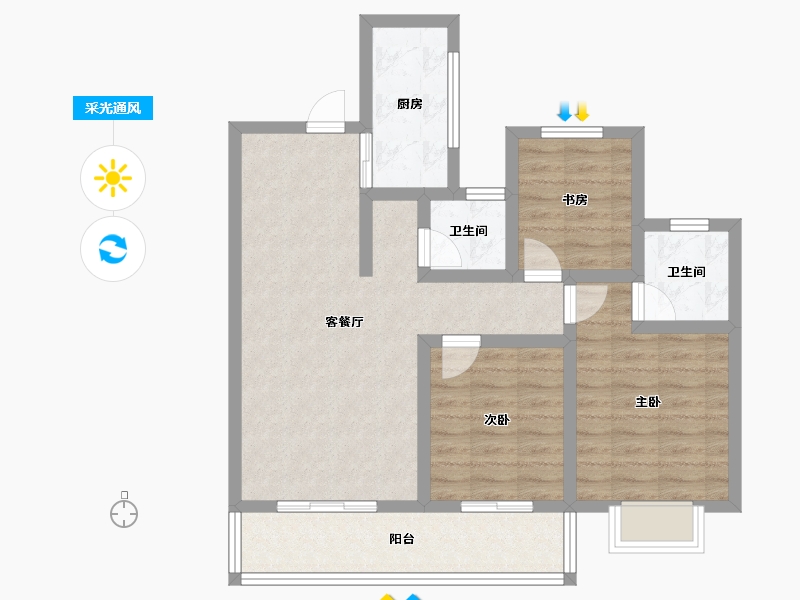 陕西省-宝鸡市-水木华院-77.63-户型库-采光通风