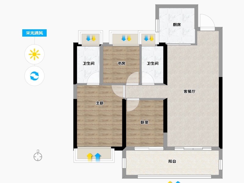 湖南省-株洲市-株洲建发央著-84.00-户型库-采光通风