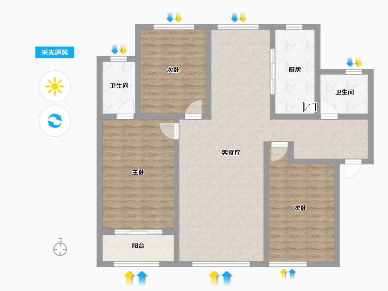 陕西省-宝鸡市-轩苑姜源华府-111.65-户型库-采光通风