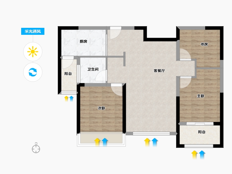 山东省-淄博市-国信国际公馆-82.61-户型库-采光通风