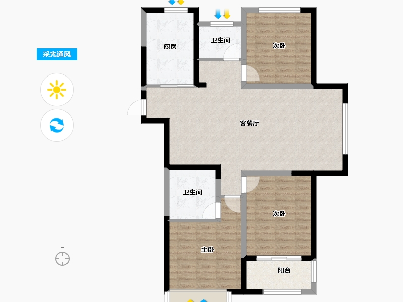 山东省-淄博市-国信国际公馆-99.73-户型库-采光通风